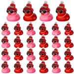 Chivao 24 Pcs Valentine Mini Rubber Duck with 24 Sunglasses 24 Hat 24 Necklace, Yellow Valentine Rubber Duck in Bulk Bath Toys for Kids Classroom Gift Exchange