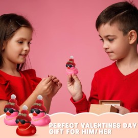 Chivao 24 Pcs Valentine Mini Rubber Duck with 24 Sunglasses 24 Hat 24 Necklace, Yellow Valentine Rubber Duck in Bulk Bath Toys for Kids Classroom Gift Exchange
