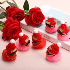 Chivao 24 Pcs Valentine Mini Rubber Duck with 24 Sunglasses 24 Hat 24 Necklace, Yellow Valentine Rubber Duck in Bulk Bath Toys for Kids Classroom Gift Exchange