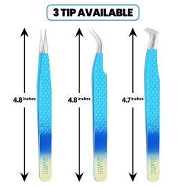 Eyelash Extension Tweezers-3 Pcs Diamond Grip Lash tweezers For Eyelash Extensions-SialBE Straight And Curved L-Shape Eyelash Tweezers, Tweezers For Eyelash Extensions With Silver Tip, Sam-333