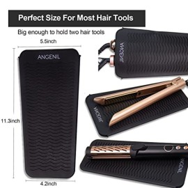 ANGENIL Silicone Heat Resistant Travel Mat Pouch for Titanium Ceramic Flat Iron, Hair Straightener Professional and Curler 2 in 1, Curling Wand, Crimper Hair Iron Tools, Food Grade Silicone, Black ANGENIL Silicone Heat Resistant Travel Mat Pouch for Titanium Ceramic Flat Iron, Hair Straightener Professional and Curler 2 in 1, Curling Wand, Crimper Hair Iron Tools, Food Grade Silicone, Black