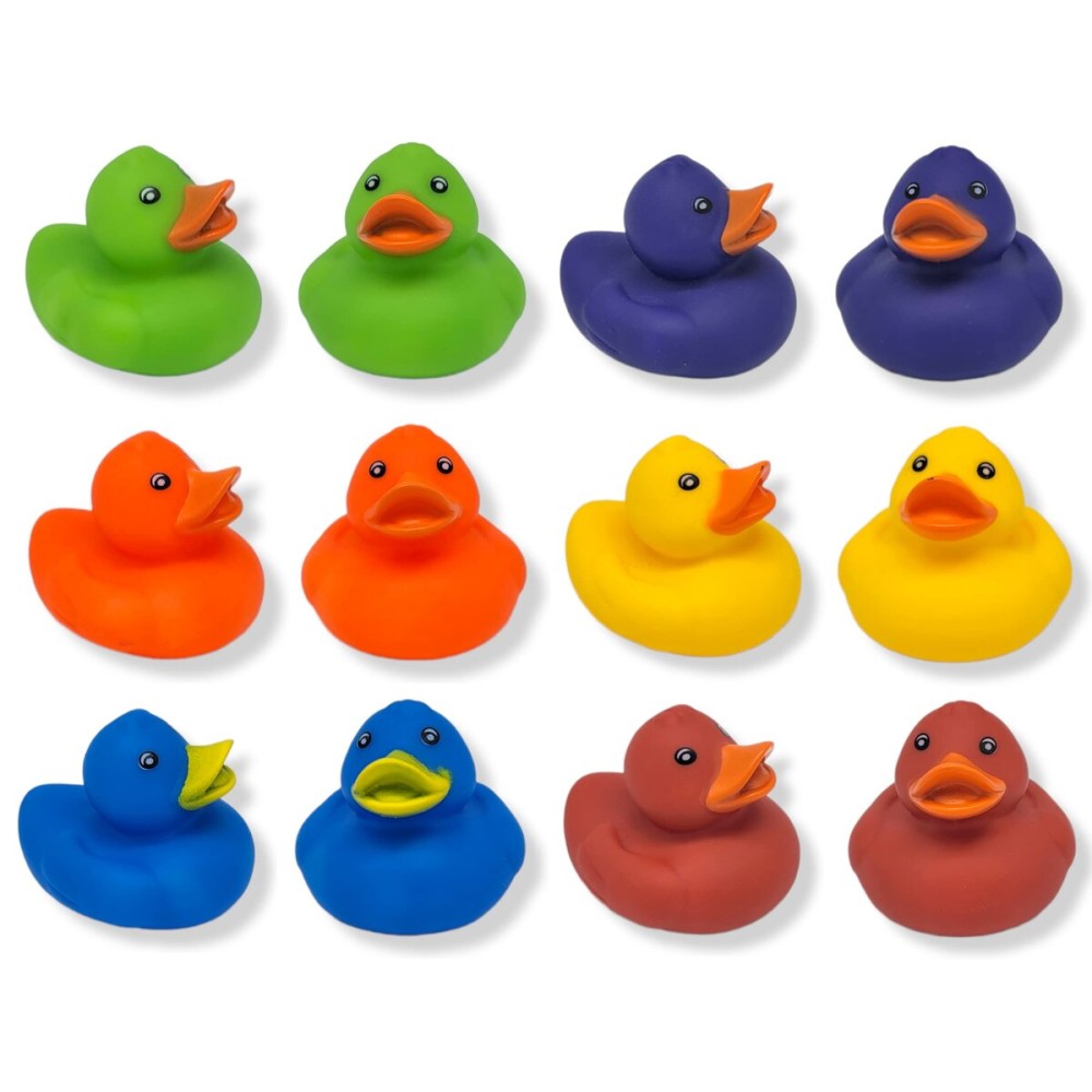 Cool Rubber Ducks (2) Standard Size. (12 Pack) Cute Duck Bath Tub Pool Toys. (Solid Color Rubber Duckies)