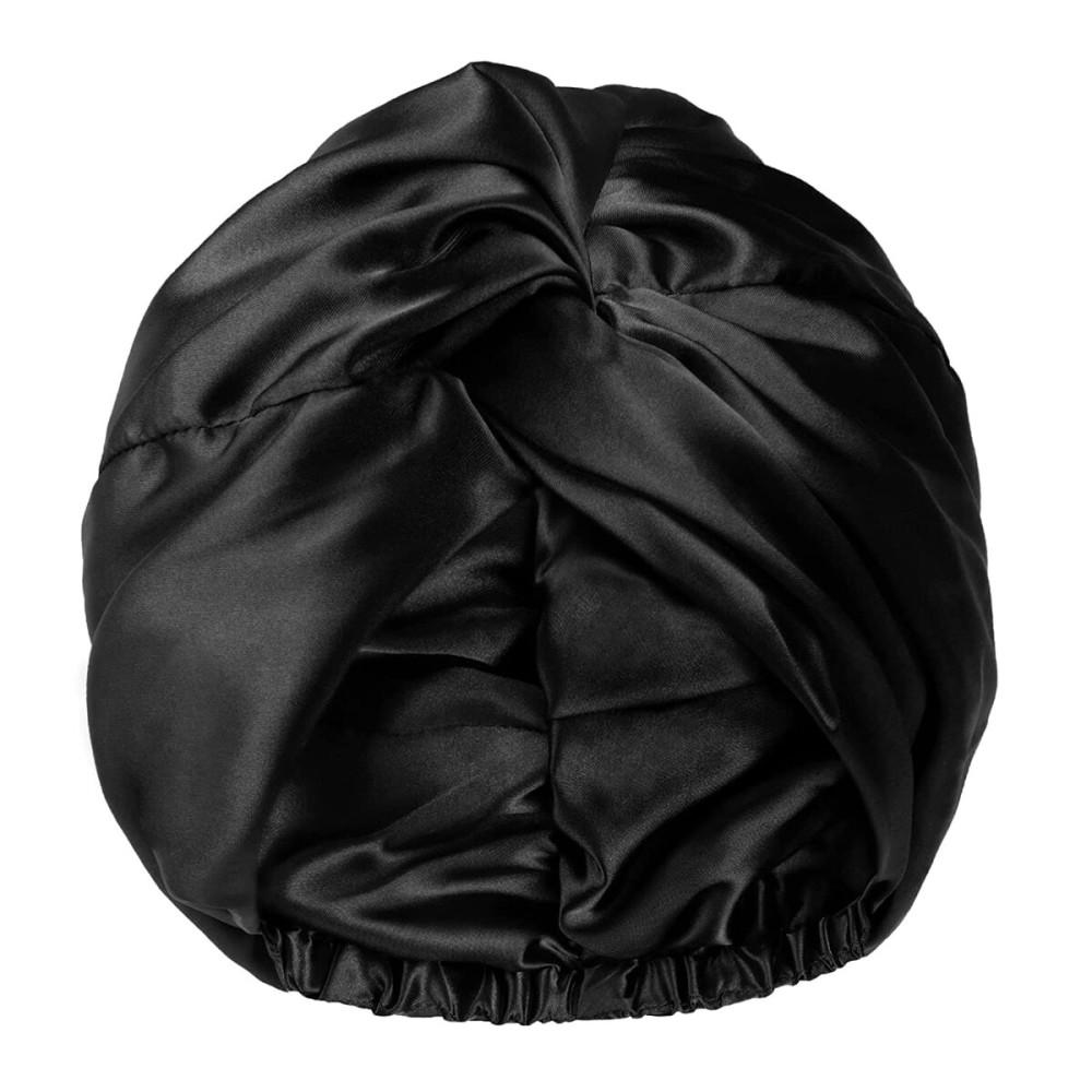 Imitated Silk Fabric Bonnet Adjustable Hair Bonnet Night Sleep Hat Double Layers Bathing Shower for Woman Curly Natural Hai (Black) Imitated Silk Fabric Bonnet Adjustable Hair Bonnet Night Sleep Hat Double Layers Bathing Shower for Woman Curly Natural Hai (Black)