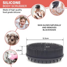 LYOB 5-in-1 Bath Exfoliation Set with 1-Silicone Body Scrubber, 1- Silicone Face Scrubber, and 3-Viscose Exfoliating Gloves for Skin Care, Back Scratcher, Body Scrub and Exfoliating Glove (Pink Set)