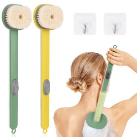 Ainiv 2 Pack Back Scrubber for Shower, Long Handled Shower Brush with Soap Dispenser, Exfoliating Body Scrubber for Wet or Dry Brushing, Shower Brush with Soft BristlesYellow & Green