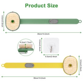 Ainiv 2 Pack Back Scrubber for Shower, Long Handled Shower Brush with Soap Dispenser, Exfoliating Body Scrubber for Wet or Dry Brushing, Shower Brush with Soft BristlesYellow & Green