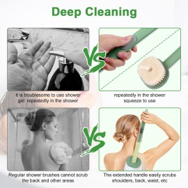 Ainiv 2 Pack Back Scrubber for Shower, Long Handled Shower Brush with Soap Dispenser, Exfoliating Body Scrubber for Wet or Dry Brushing, Shower Brush with Soft BristlesYellow & Green