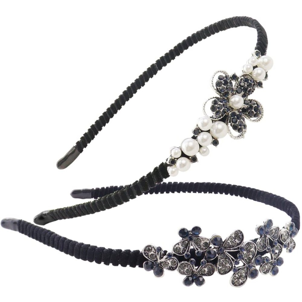 TCOTBE 2 Pack Rhinestone Hair Accessories: Crystal Headbands, Shiny Butterfly Flowers, Vintage Sparkly Beaded Hoops, Pearl Jewelry for Women TCOTBE 2 Pack Rhinestone Hair Accessories: Crystal Headbands, Shiny Butterfly Flowers, Vintage Sparkly Beaded Hoops, Pearl Jewelry for Women