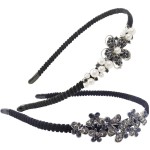 TCOTBE 2 Pack Rhinestone Hair Accessories: Crystal Headbands, Shiny Butterfly Flowers, Vintage Sparkly Beaded Hoops, Pearl Jewelry for Women