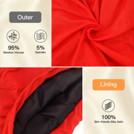 Silk Satin Lined Bonnet Sleep Cap - Adjustable Stay on All Night Hair Wrap Cover Slouchy Beanie for Curly Hair Protection for Women and Men - Red