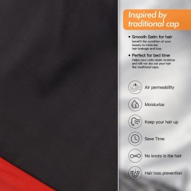 Silk Satin Lined Bonnet Sleep Cap - Adjustable Stay on All Night Hair Wrap Cover Slouchy Beanie for Curly Hair Protection for Women and Men - Red