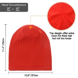 Silk Satin Lined Bonnet Sleep Cap - Adjustable Stay on All Night Hair Wrap Cover Slouchy Beanie for Curly Hair Protection for Women and Men - Red