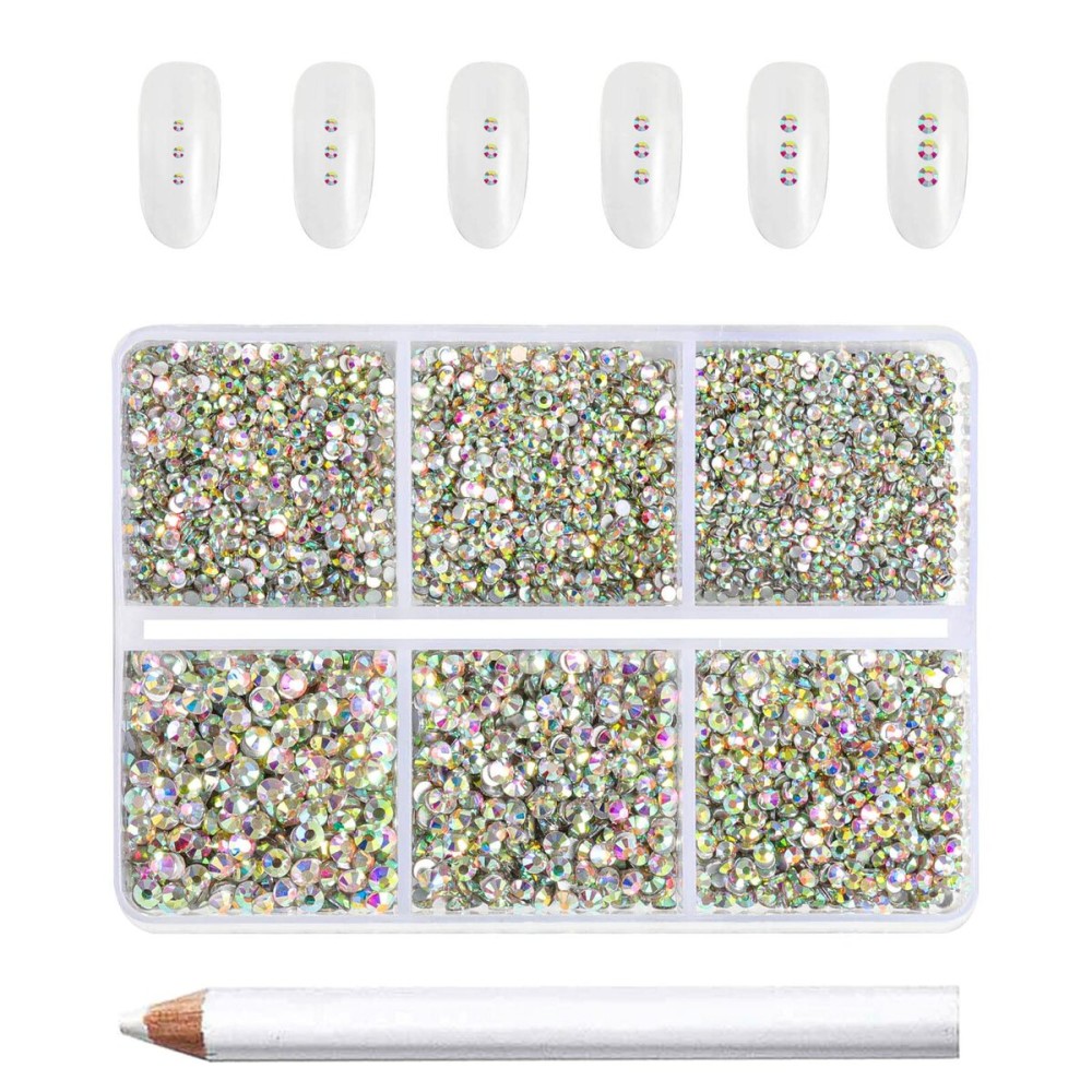 Beadsland 7200pcs Flatback Rhinestones,AB Crystal Rhinestone Nail Gems Round Crystal Rhinestones for Crafts,Mixed 6 Sizes with Wax Pencil Kit, SS3-SS10,Crystal AB