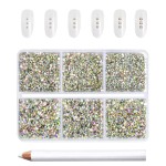 Beadsland 7200pcs Flatback Rhinestones,AB Crystal Rhinestone Nail Gems Round Crystal Rhinestones for Crafts,Mixed 6 Sizes with Wax Pencil Kit, SS3-SS10,Crystal AB