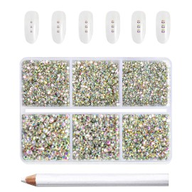 Beadsland 7200pcs Flatback Rhinestones,AB Crystal Rhinestone Nail Gems Round Crystal Rhinestones for Crafts,Mixed 6 Sizes with Wax Pencil Kit, SS3-SS10,Crystal AB