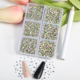 Beadsland 7200pcs Flatback Rhinestones,AB Crystal Rhinestone Nail Gems Round Crystal Rhinestones for Crafts,Mixed 6 Sizes with Wax Pencil Kit, SS3-SS10,Crystal AB