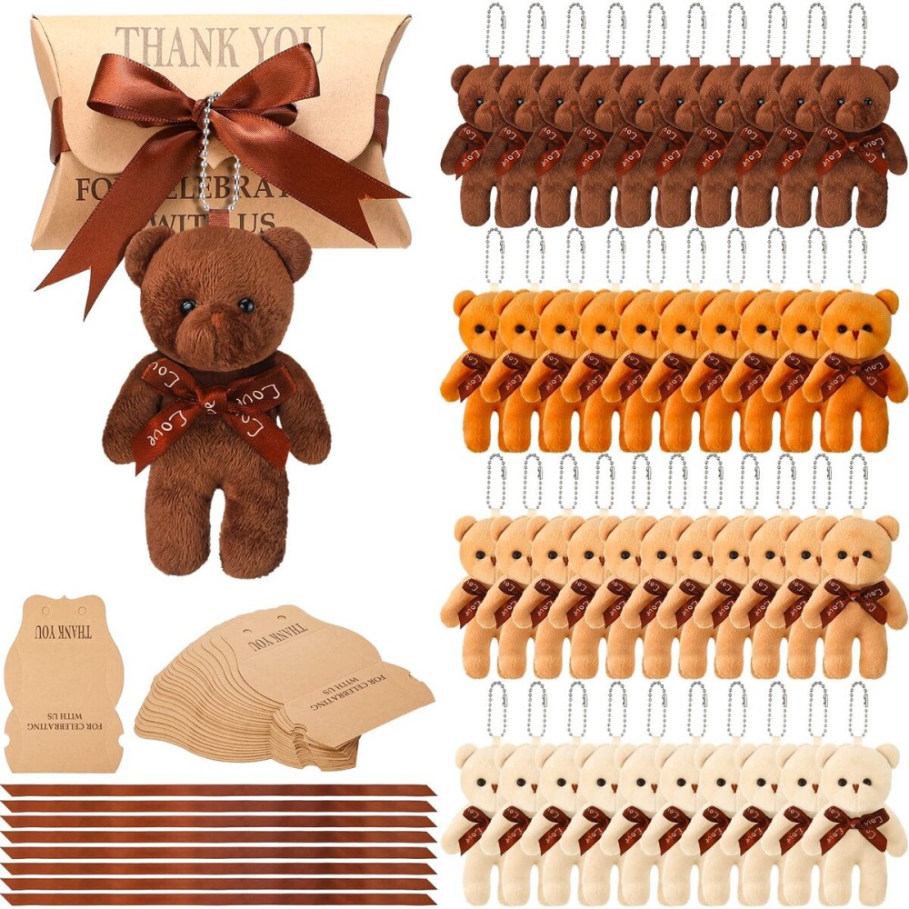 120 Pcs Mini Bear Baby Shower Favors Small Bears Bulk Tiny Plush Toy with 40 Pillow Box with Ribbon Mini Stuffed Animals for Baby Shower Wedding Birthday Supplies
