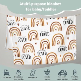HawSkgFub Boho Rainbow You are So Loved Baby Blanket Girl Boy Gift, Inspirational Brown Flannel Fleece Nursery Bed Receiving Blankets, Soft Lightweight Newborn Toddler Infant Kids Bedding 30 x 40