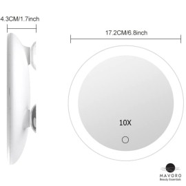 10X Magnifying Mirror with LED Light and 3 Strong Suction Cups. Compact, Lighted Makeup Mirror (4 AAA Battery Operated)
