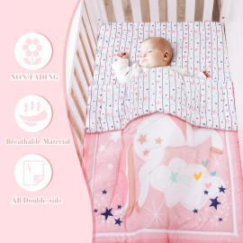 Cloele Pink Crib Bedding Set for Girls- 4 Piece Unicorns Baby Comforter Bed Set Includes Crib Skirt Quilt Fitted Sheet Toddler Pillowcase - Pink Soft Nursery Baby Bedding Set for Girls