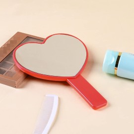 lasenersm 1 Piece Travel Handheld Mirror Heart Shaped Cosmetic Hand Mirror Travel Makeup Mirror Hand Held Mirror Plastic Cosmetic Mirror Makeup Hand Mirror with Handle, Red