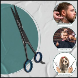 Green Max Hair Scissors, Hair Cutting Barber Scissors, Sharp Blades, Razor Edge, Stainless Steel Salon Hairdressing Sharp Scissors for Men Women -6.5 (Black)