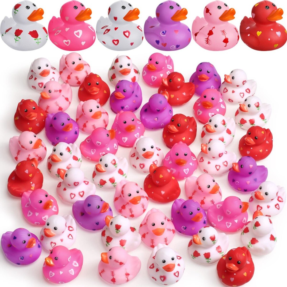 Jerify 24 Pcs 2 Inch Rubber Duckies Bulk Small Heart Rubber Ducks for Pool Bathtub Toys Classroom Prizes Birthday Party Favors Gifts Goodie Bag Fillers, 6 Styles