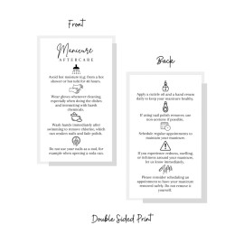 Manicure Aftercare Instruction Cards | 50pk | Business Card Size Nail Salon Handout for Nail Care after Manicure or Pedicure matches loyalty Black and White Design How to protect your manicure cards