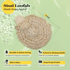 Natural Handwoven Sisal Loofah Body Scrubber - Organic Shower Sponge Made from Premium Agave Fibers - Arabic-Turkish Style with Bar Soap Pouch - Natural Body Scrubber for Men & Women Natural Handwoven Sisal Loofah Body Scrubber - Organic Shower Sponge Made from Premium Agave Fibers - Arabic-Turkish Style with Bar Soap Pouch - Natural Body Scrubber for Men & Women