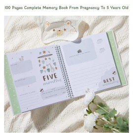 Complete 100 Pages First 5 Years Baby Memory Book and Baby Milestone Book, Easy to Fill Baby Journal From Pregnancy to 5 Years, Hardcover Baby Album and Memory Book, 9.3 x 9.3