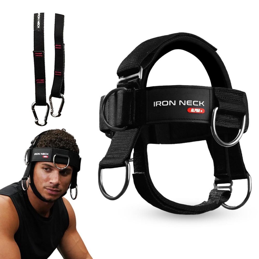 Iron Neck Harness Alpha Plus, Advanced Neck Trainer for Strengthening - Portable Weight Lifting Harness with Vertical Adjustment Strap for Improved Fitting, for Home and Gym Use