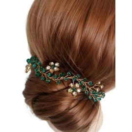 Brihasory Green Bridal Headband Wedding Hair Accessories for Brides Handmade Costume Party Prom Hair Accessories Hair Vine Tiaras for Women and Girls Bridesmaid Gifts