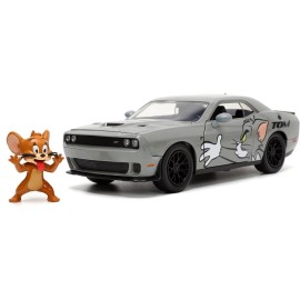 Jada Toys Tom and Jerry 1:24 2015 Dodge Challenger Hellcat Die-cast Car w/ 2.75 Jerry Figure, Toys for Kids and Adults