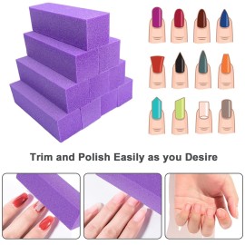 10 Pcs Nail Buffer Block for Acrylic and Natural Nails, 4 Sided Sanding Buffers for Gel Nails Fingernail Shine Buffing Filer Set, Professional Manicure Polisher Buffer Bulk Medium Grit (Purple)