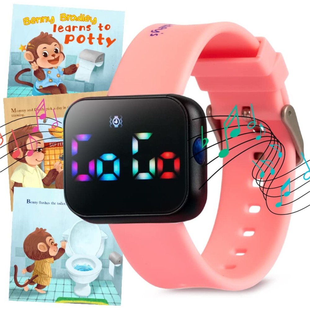 Potty Training Watch for Kids V2 - A Water Resistant Toilet Reminder Device for Boys & Girls to Train Your Toddler with Fun/Musical & Vibration Interval Reminder with Potty Training eBook (Pink)