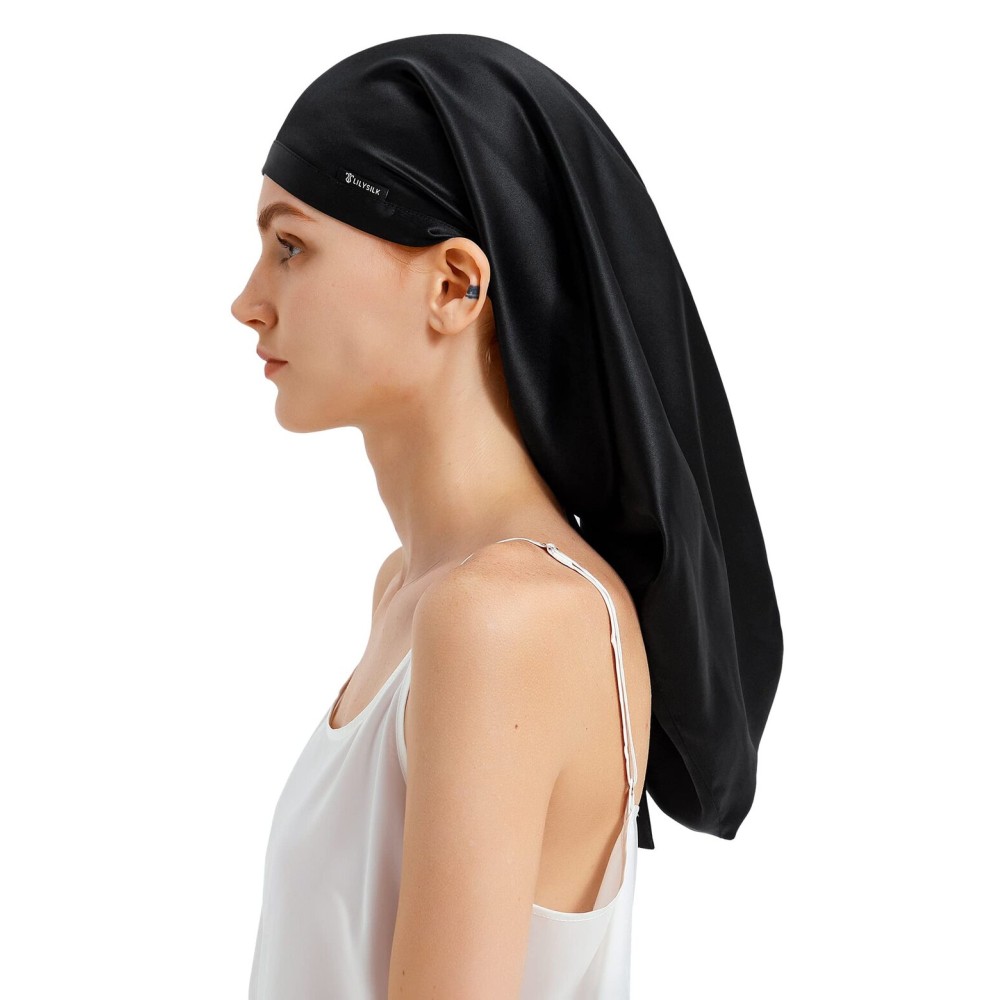 LilySilk Mulberry Silk Sleep Cap 100% 19 Momme Long Silk Bonnet for Curly Hair, Night Cap for Sleeping, Silk Hair Wrap for Women Black LilySilk Mulberry Silk Sleep Cap 100% 19 Momme Long Silk Bonnet for Curly Hair, Night Cap for Sleeping, Silk Hair Wrap for Women Black