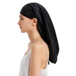 LilySilk Mulberry Silk Sleep Cap 100% 19 Momme Long Silk Bonnet for Curly Hair, Night Cap for Sleeping, Silk Hair Wrap for Women Black