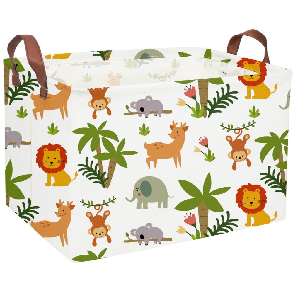 Essme Rectangular Baby Storage Basket,Green Baskets,Nursery Storage Bin Organizer with Handles for Jungle Decor,Shelf Bins,Animal Basket.(Jungle animal)