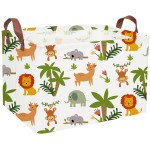 Essme Rectangular Baby Storage Basket,Green Baskets,Nursery Storage Bin Organizer with Handles for Jungle Decor,Shelf Bins,Animal Basket.(Jungle animal)