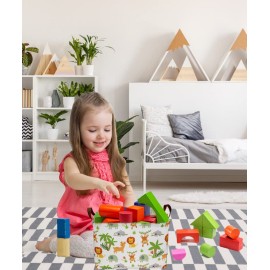 Essme Rectangular Baby Storage Basket,Green Baskets,Nursery Storage Bin Organizer with Handles for Jungle Decor,Shelf Bins,Animal Basket.(Jungle animal)