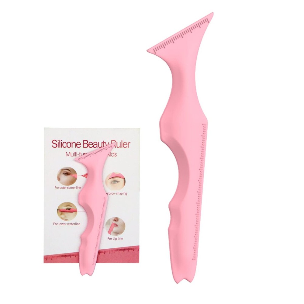 URGINO 5 in 1 Silicone Eyeliner Stencils Reusable Clean Winged Liner for Eyes,Make up Tools as Eyelash Shield/Eyebrow Shaping/Jaw Line/Lip Line for Beginners(Pink)