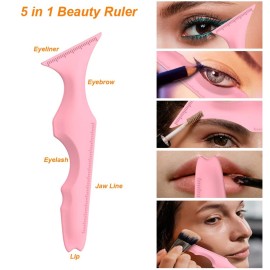 URGINO 5 in 1 Silicone Eyeliner Stencils Reusable Clean Winged Liner for Eyes,Make up Tools as Eyelash Shield/Eyebrow Shaping/Jaw Line/Lip Line for Beginners(Pink)