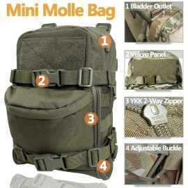 Tactical MOLLE Hydration Pack for 2L Hydration Water Bladder 500D Lightweight Nylon Hydration Pack for Hiking Running Biking and Climbing (Ranger Green)