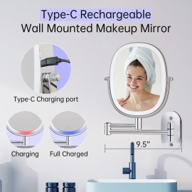 FUNTOUCH Rechargeable Lighted Wall Mounted Makeup Mirror, Double Sided 1X/7X Magnifying Mirror, 3 Lights Option Dimmable, Extension Foldable Arm, Oval Wall Mounted Mirror for Bathroom FUNTOUCH Rechargeable Lighted Wall Mounted Makeup Mirror, Double Sided 1X/7X Magnifying Mirror, 3 Lights Option Dimmable, Extension Foldable Arm, Oval Wall Mounted Mirror for Bathroom