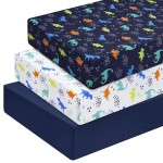 PHF 3 Pack Soft Dinosaur Crib Sheets Fitted, Comfy Breathable Baby Sheets for Boys Girls, 28x52 Inches Fits Standard Crib and Toddler Mattresses, Navy Dinosaur