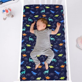 PHF 3 Pack Soft Dinosaur Crib Sheets Fitted, Comfy Breathable Baby Sheets for Boys Girls, 28x52 Inches Fits Standard Crib and Toddler Mattresses, Navy Dinosaur