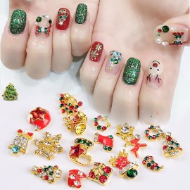 WOKOTO 24 Pcs Christmas Nail Charms for Nail Art 3D Christmas Charms for Nails Jewelrys Christmas Tree Bells Snowman Socks Nail Art Charms Nail Rhinestones and Charms for Christmas Nails Gems