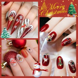 WOKOTO 24 Pcs Christmas Nail Charms for Nail Art 3D Christmas Charms for Nails Jewelrys Christmas Tree Bells Snowman Socks Nail Art Charms Nail Rhinestones and Charms for Christmas Nails Gems