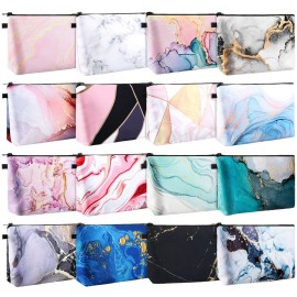 Dunzy 16 Pcs Makeup Bags Bulk Waterproof Cosmetic Bags Cna Week Graduation Gifts Roomy Zipper Pouch Travel Toiletry Portable Organizer Accessory Resistant Storage Purse for Women Men(Marble Style)