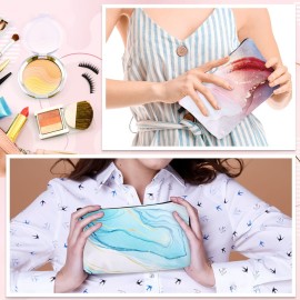 Dunzy 16 Pcs Makeup Bags Bulk Waterproof Cosmetic Bags Cna Week Graduation Gifts Roomy Zipper Pouch Travel Toiletry Portable Organizer Accessory Resistant Storage Purse for Women Men(Marble Style)